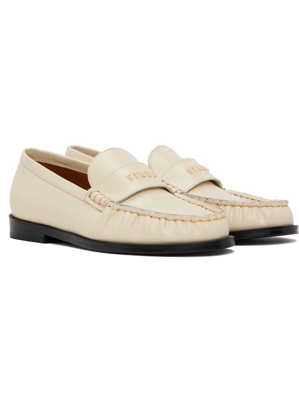 STAUD Loulou Loafers Cream Leather Logo Moc Toe EU 35 w/ box & dust bag